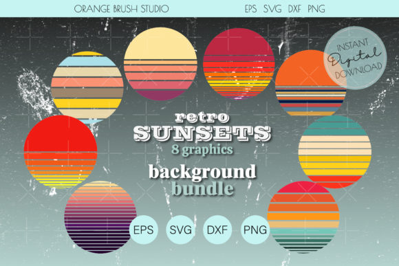 Retro Background Sunsets SVG, PNG Bundle Review