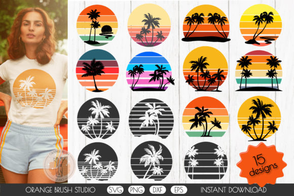 Tropical Retro Sunsets Bundle 15 SVG